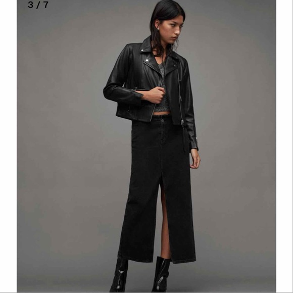 NWT Allsaints Neve Shrunken Slim Fit Leather Biker Jacket Size 6 - Picture 5 of 5